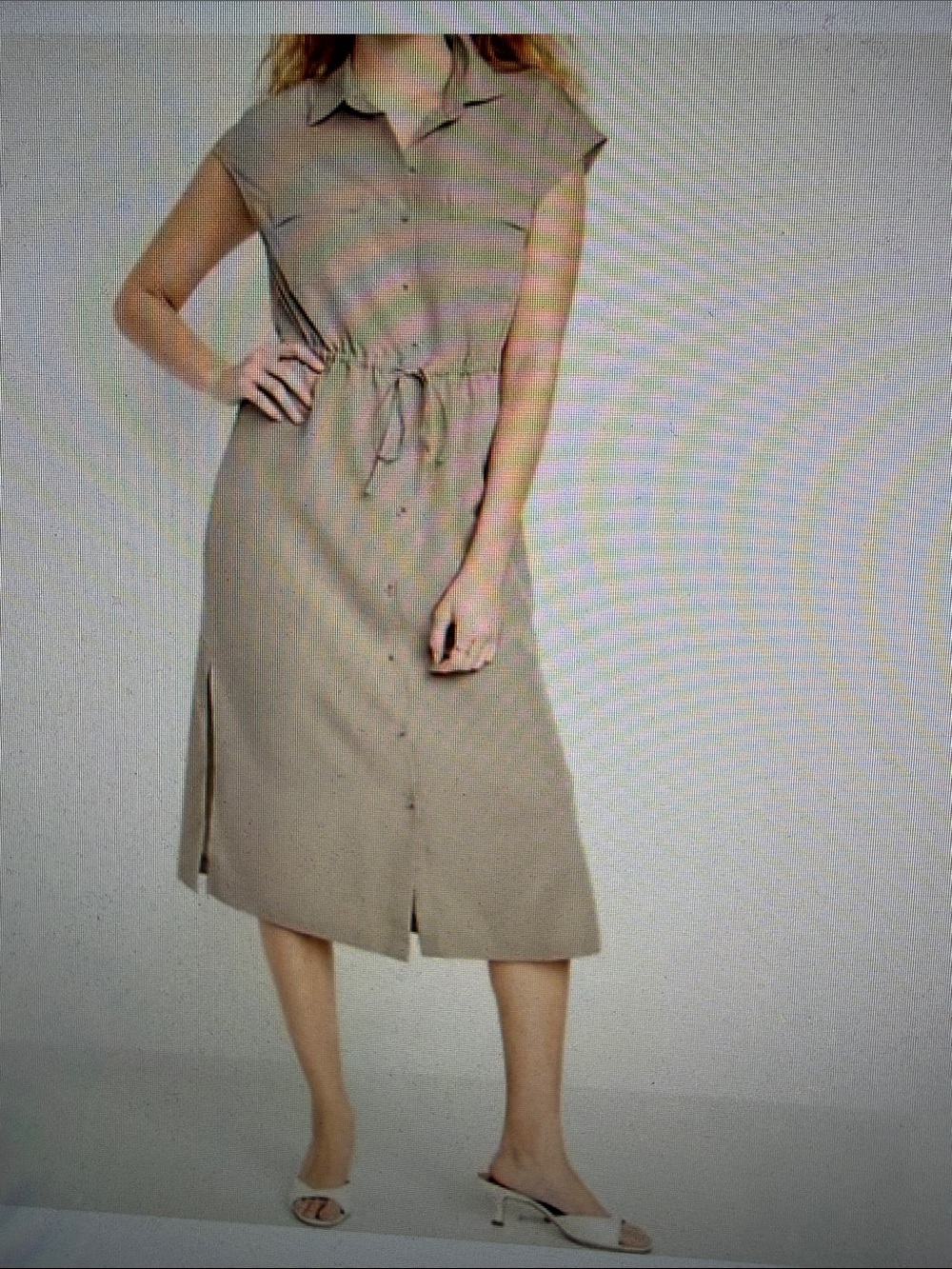 NWT Mocha Taffy Collard Button-Front Cinched Tie Waist Midi Shirt Dress Work  L